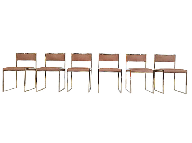 Mid-Century Modern Set of 6 Willy Rizzo Dining Chairs, Italy, 1970s