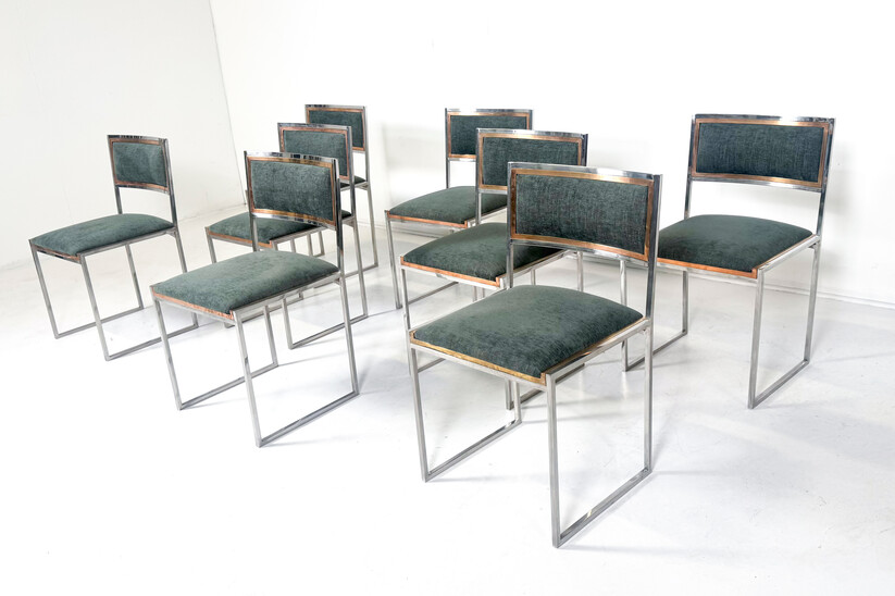 Mid-Century Modern Set of 8 Willy Rizzo Dining Chairs, Italy, 1970s
