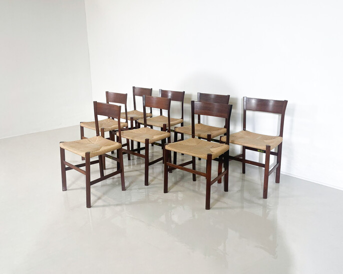 Mid-Century Modern Set of 8 Wooden Chairs for Tonon & C., Italy