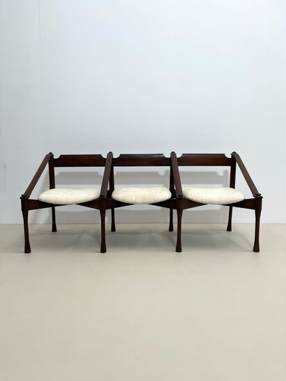 Mid-Century Modern Set of Two Italian benches,Wood and Fabric, 1960s 
