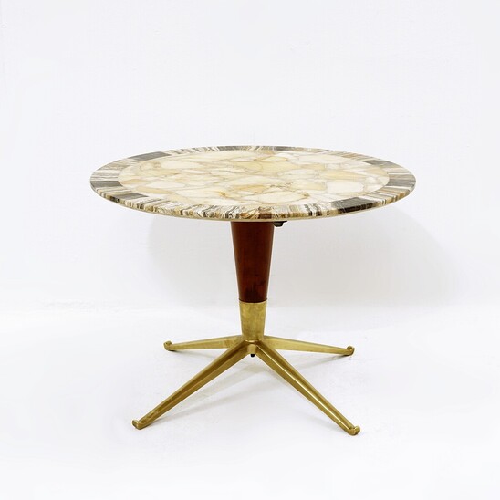 Mid Century Modern Side Table by Osvaldo Borsani, Wood Brass and Marble, 1950s