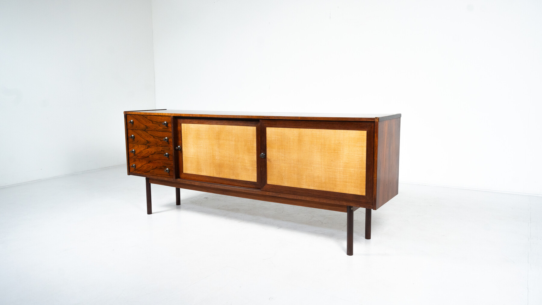 Mid-Century Modern Sideboard, Wood and Wicker, Italy, 1960s