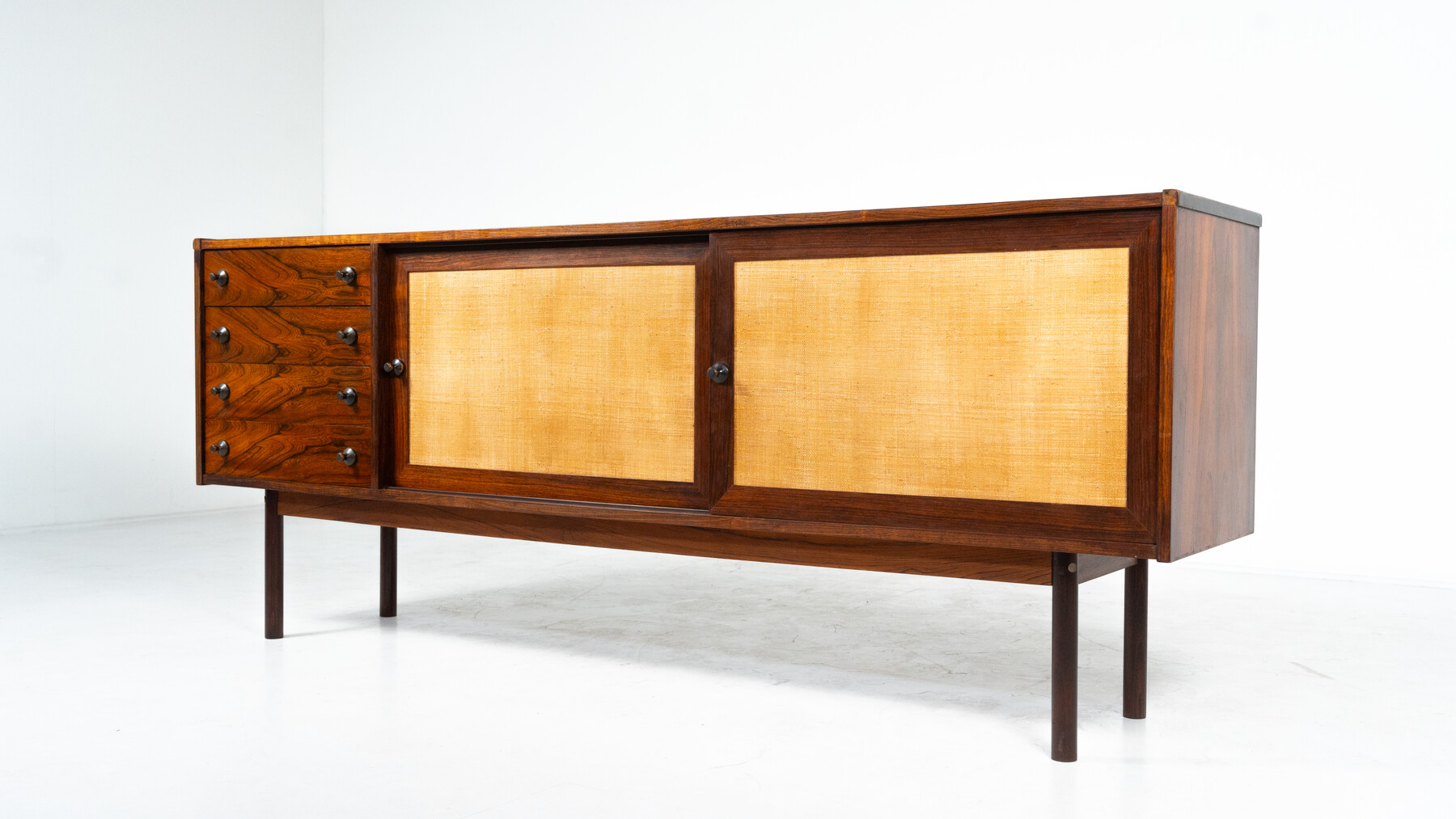 Mid-Century Modern Sideboard, Wood and Wicker, Italy, 1960s