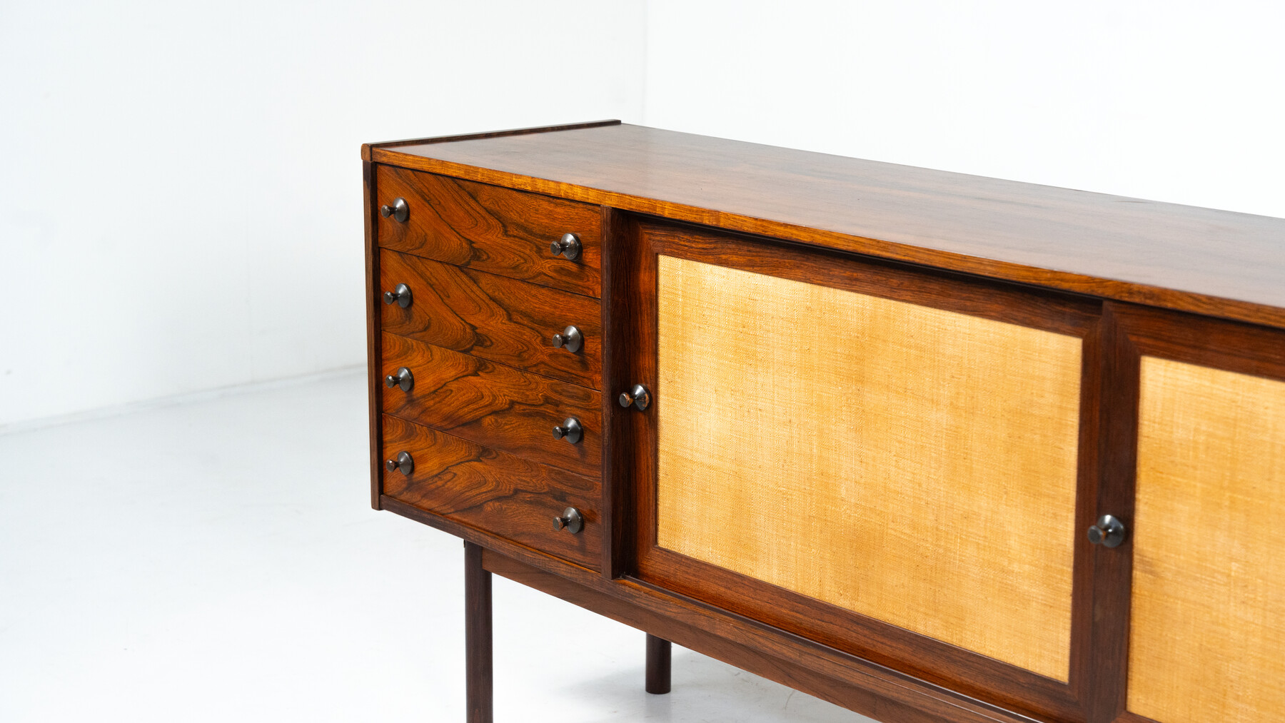 Mid-Century Modern Sideboard, Wood and Wicker, Italy, 1960s