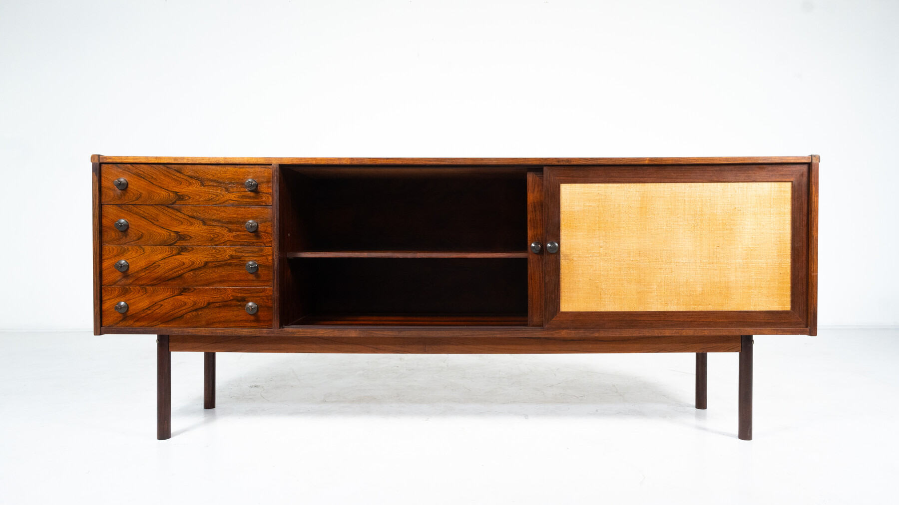 Mid-Century Modern Sideboard, Wood and Wicker, Italy, 1960s