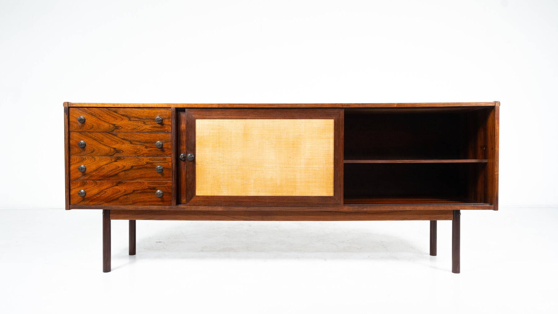 Mid-Century Modern Sideboard, Wood and Wicker, Italy, 1960s
