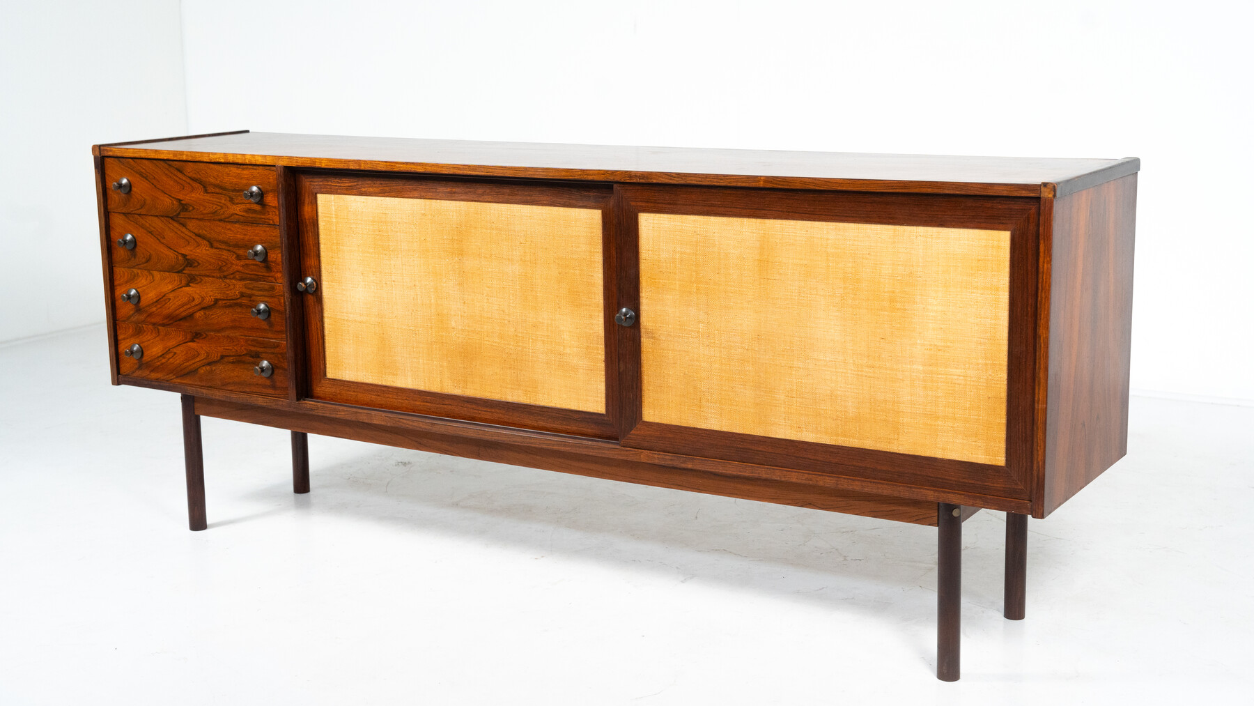 Mid-Century Modern Sideboard, Wood and Wicker, Italy, 1960s