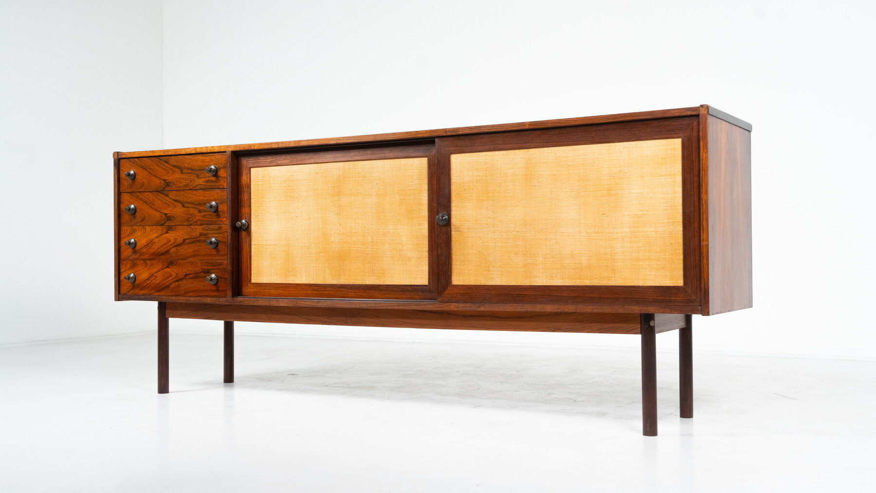 Mid-Century Modern Sideboard, Wood and Wicker, Italy, 1960s