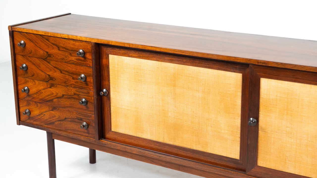 Mid-Century Modern Sideboard, Wood and Wicker, Italy, 1960s