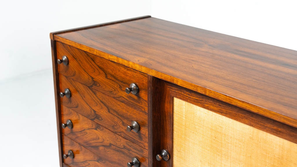 Mid-Century Modern Sideboard, Wood and Wicker, Italy, 1960s
