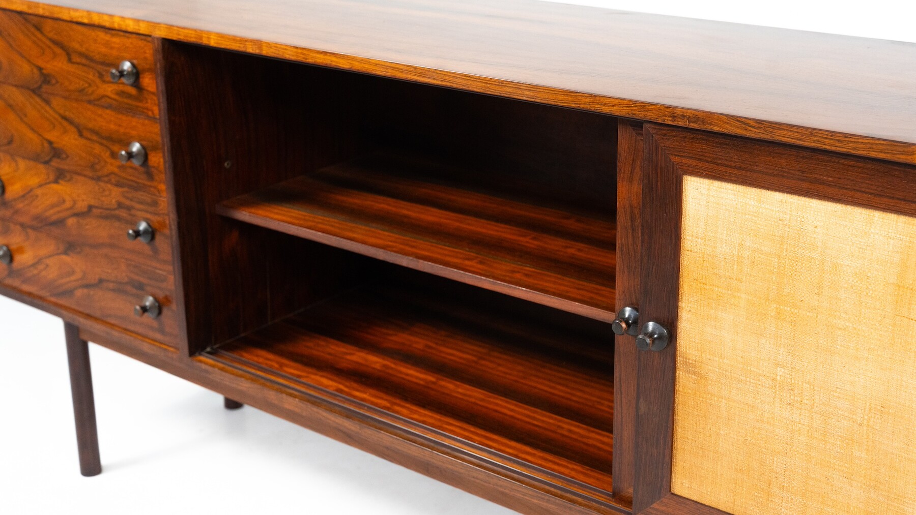 Mid-Century Modern Sideboard, Wood and Wicker, Italy, 1960s