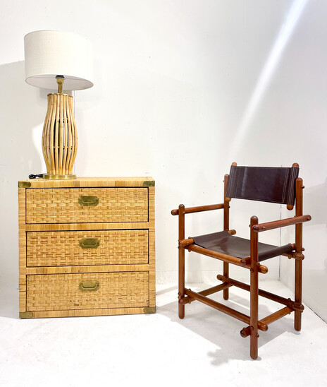 Mid-Century Modern Small Chest of Drawers, Rattan