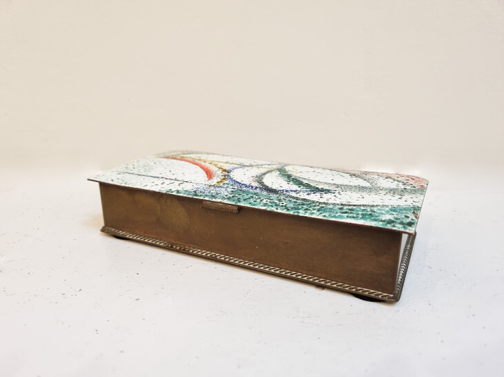 Mid-Century Modern Small Enameled Box, Wood and Copper, 1950s