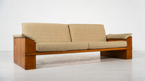 Mid-Century Modern Sofa by Guiseppe Rivadossi, Wood and Fabric Italy, 1970s - New Upholstery