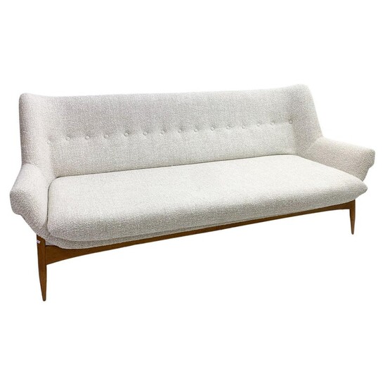Mid-Century Modern Sofa by Julia Gaubek, Beige Upholstery, Hungary, 1950s