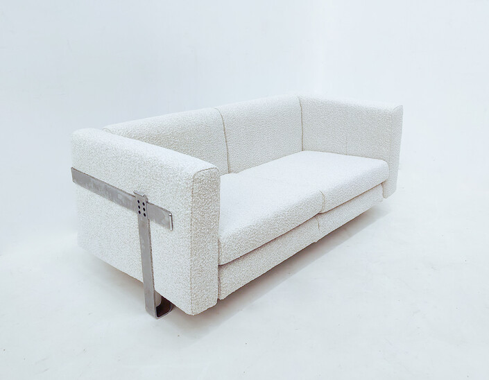 Mid-Century Modern Sofa by Luigi Caccia Dominioni for Azucena, Chrome and Boucle Fabric, 1960s