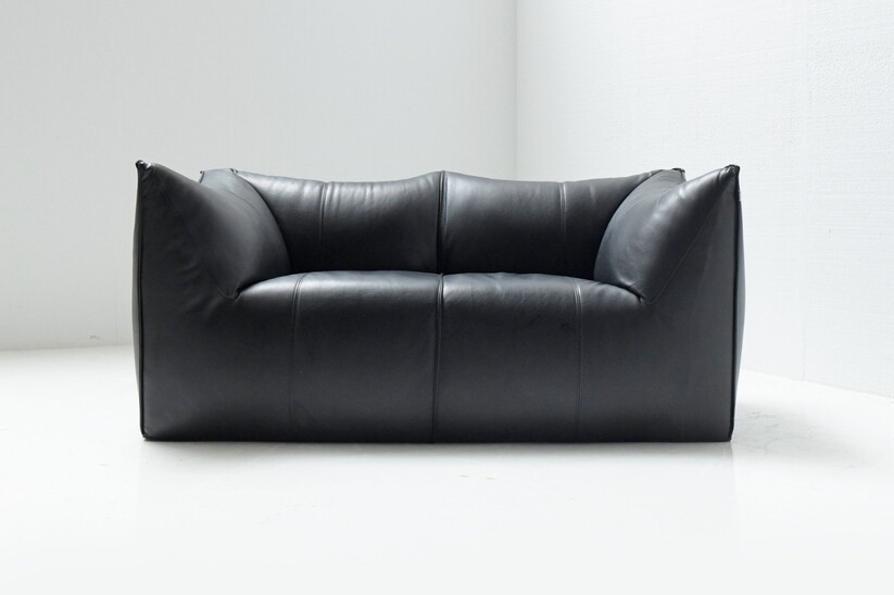 Mid-Century Modern Sofa Model Le Bambole by Mario Bellini for B&B Italia, Black Leather, 1970s