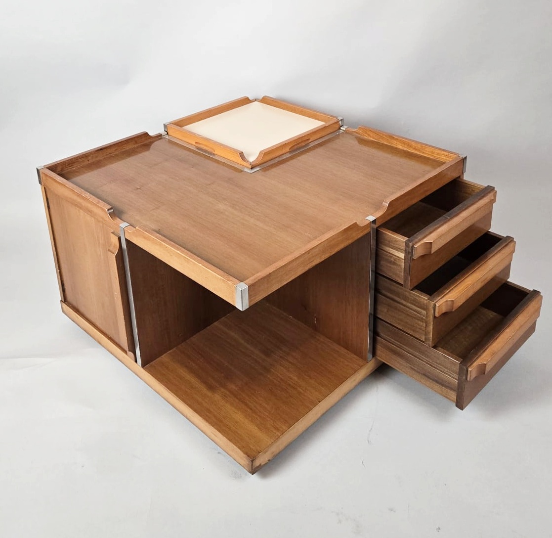 Mid-Century Modern Square Storage Coffee Table, Bernini, Italy, 1960s