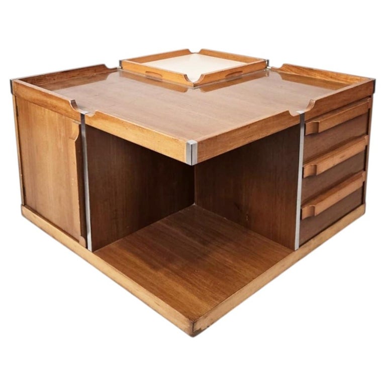 Mid-Century Modern Square Storage Coffee Table, Bernini, Italy, 1960s