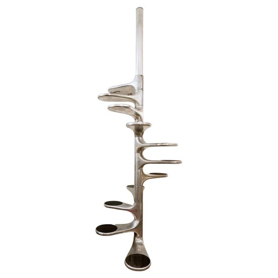 Mid Century Modern Staircase by Roger Tallon, Galerie Laroche in Aluminum, Rubber, France, 1960s
