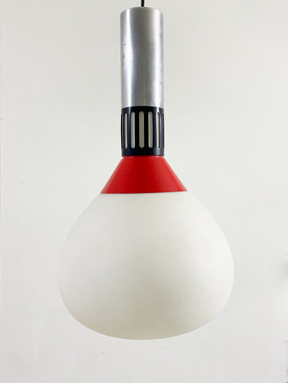 Mid-Century Modern Stilnovo Pendant Light, Opaline and Metal, 1960s
