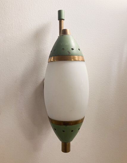Mid-Century Modern Stilnovo Wall Lights, Glass and Brass, Italy, 1950s - 3 available