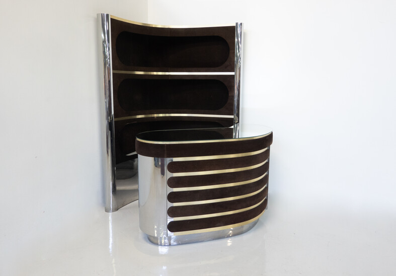 Mid-Century Modern Suede Bar by Willy Rizzo, Italy, 1970s