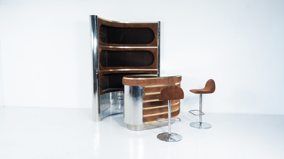 Mid-Century Modern Suede Bar by Willy Rizzo, Italy, 1970s