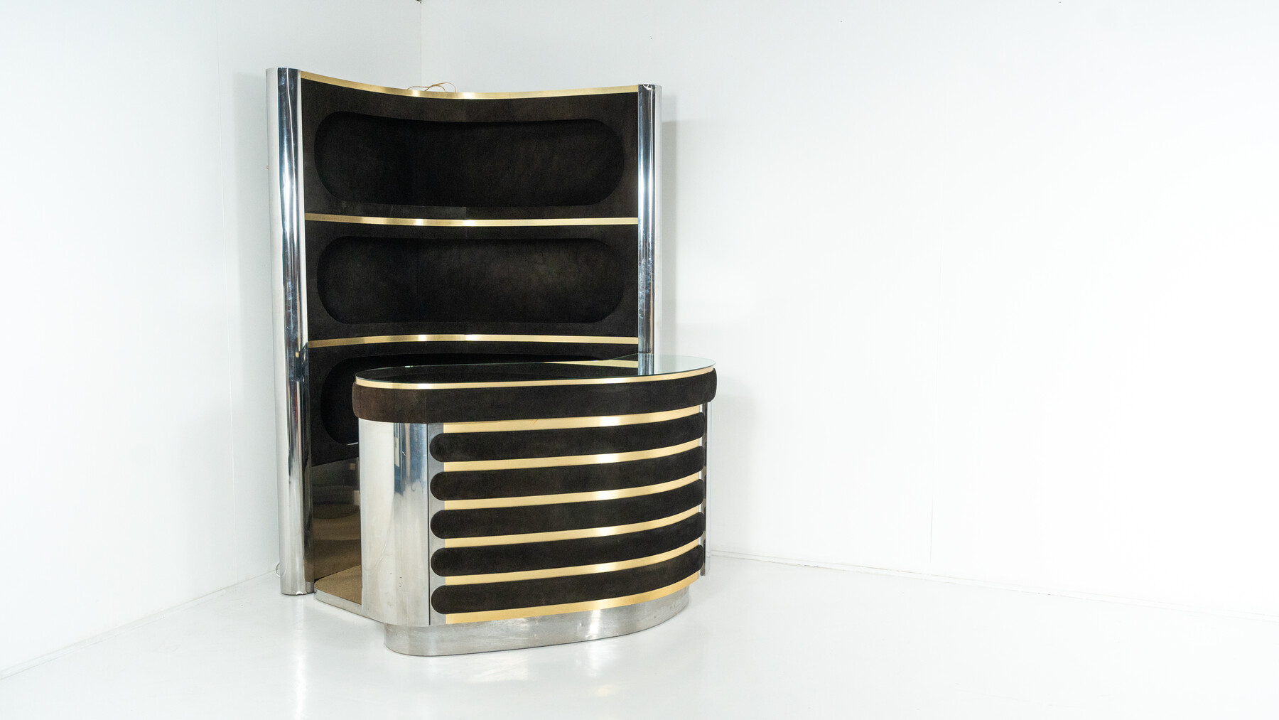 Mid-Century Modern Suede Bar by Willy Rizzo, Italy, 1970s