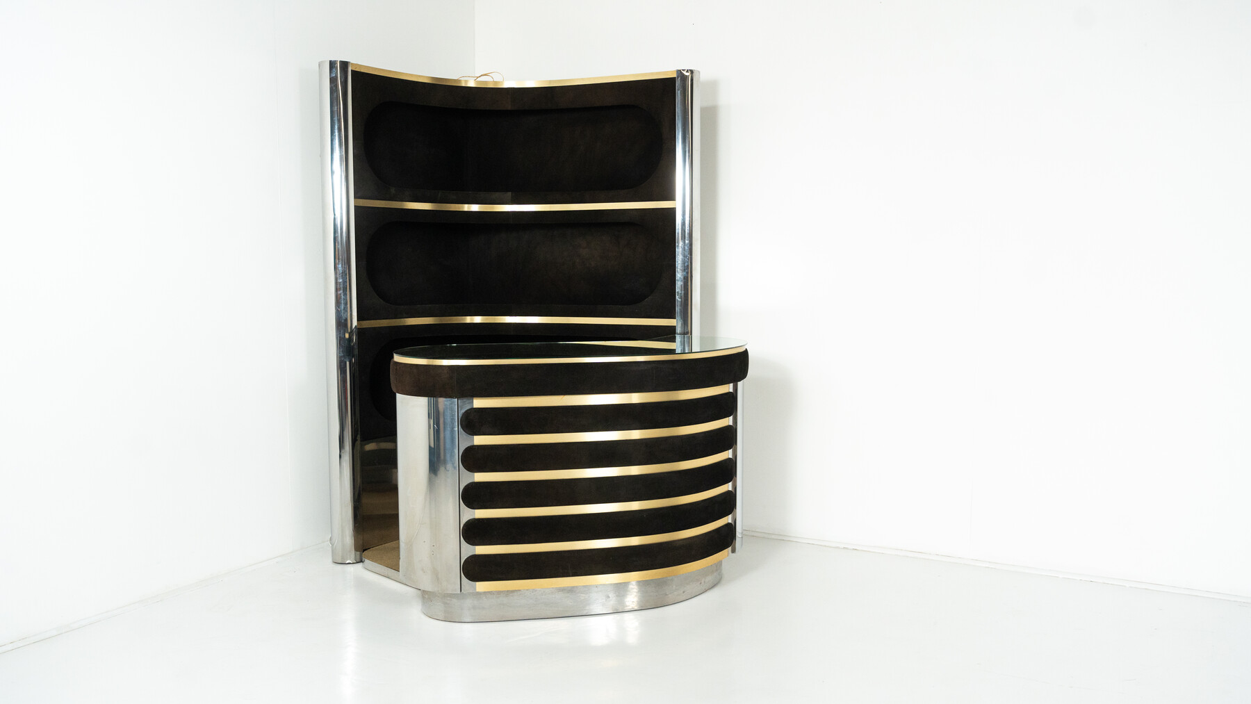 Mid-Century Modern Suede Bar by Willy Rizzo, Italy, 1970s