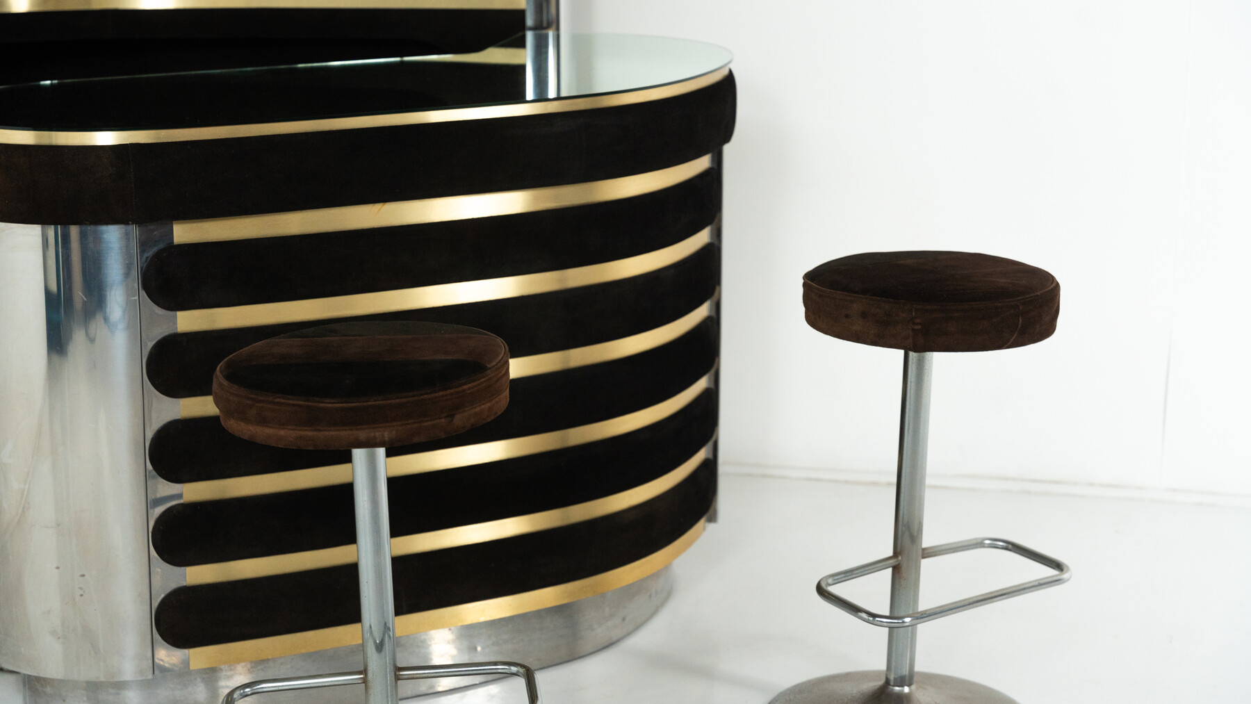 Mid-Century Modern Suede Bar by Willy Rizzo, Italy, 1970s