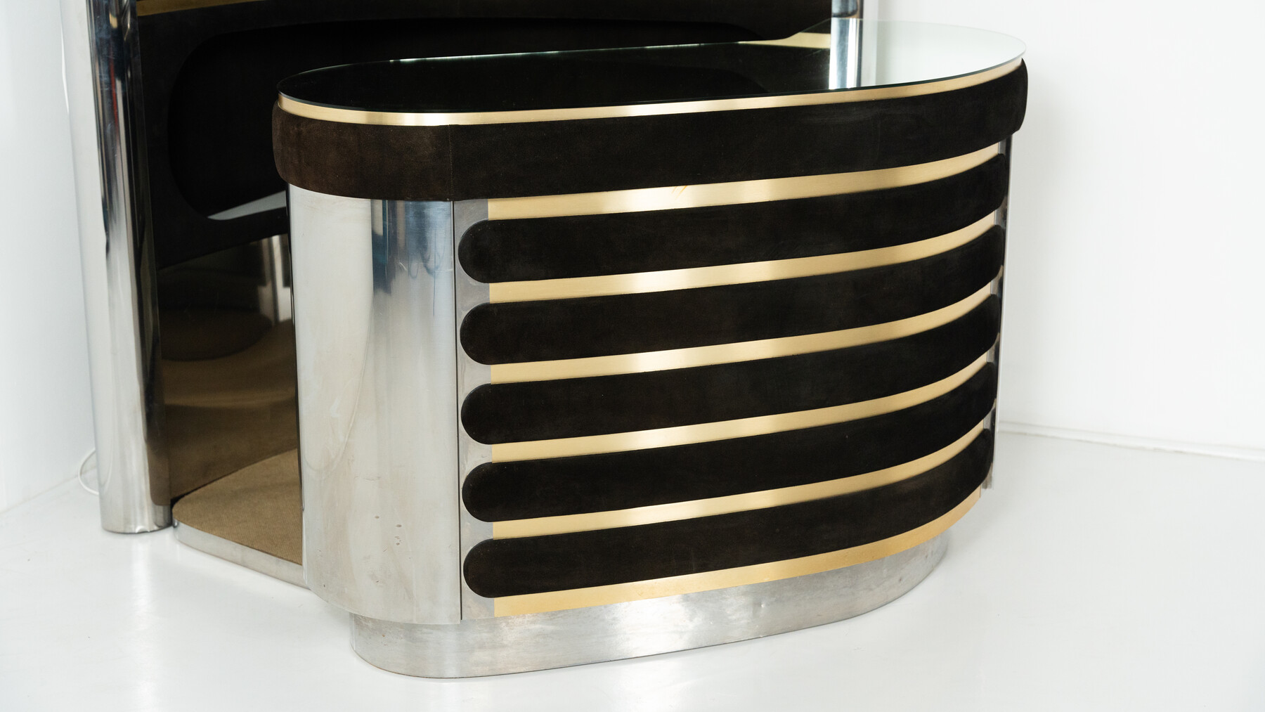 Mid-Century Modern Suede Bar by Willy Rizzo, Italy, 1970s