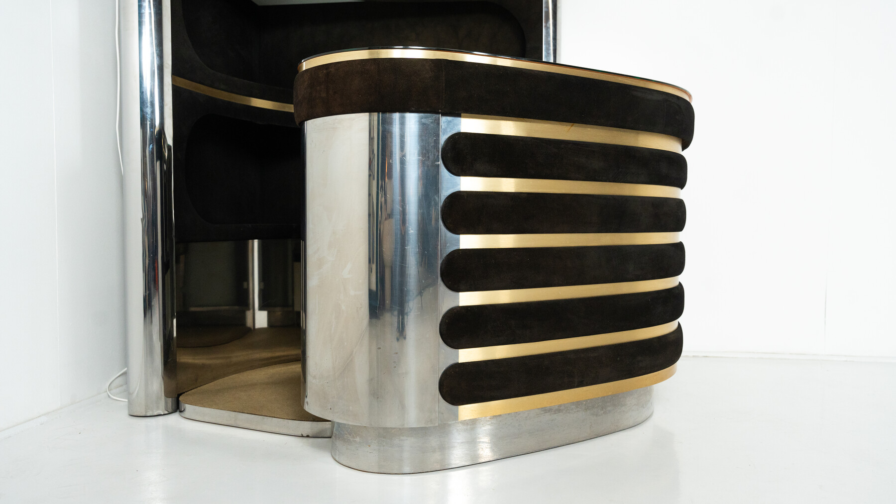 Mid-Century Modern Suede Bar by Willy Rizzo, Italy, 1970s