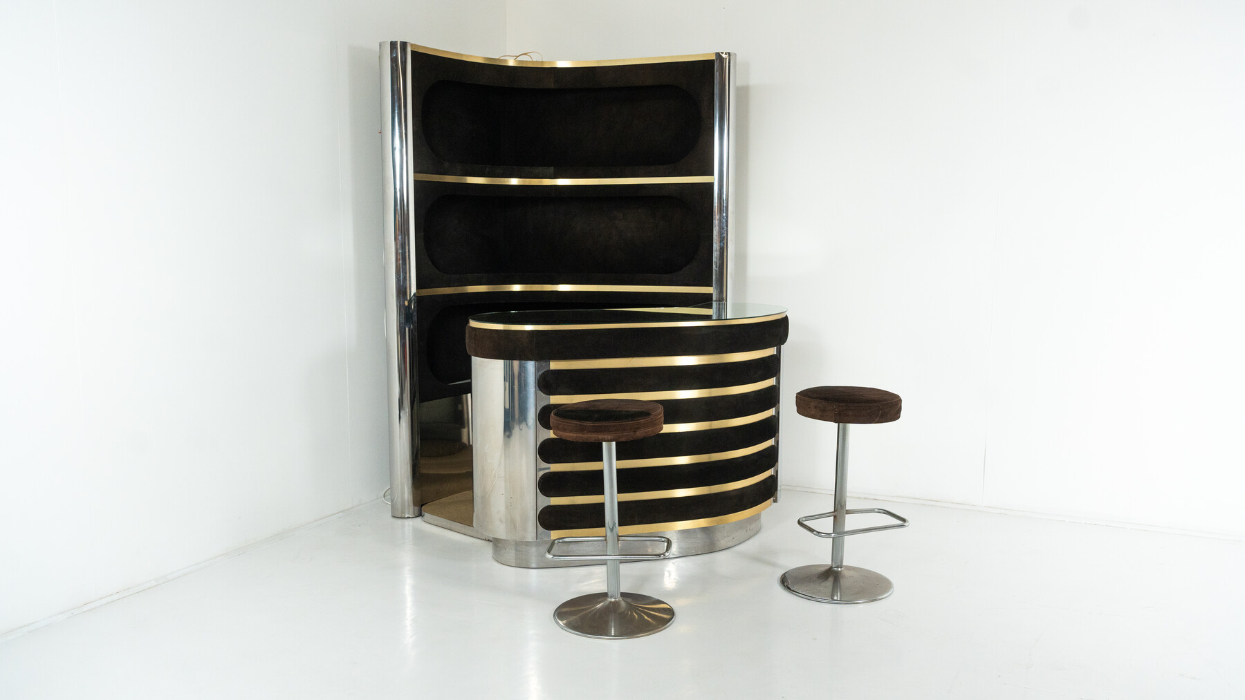 Mid-Century Modern Suede Bar by Willy Rizzo, Italy, 1970s