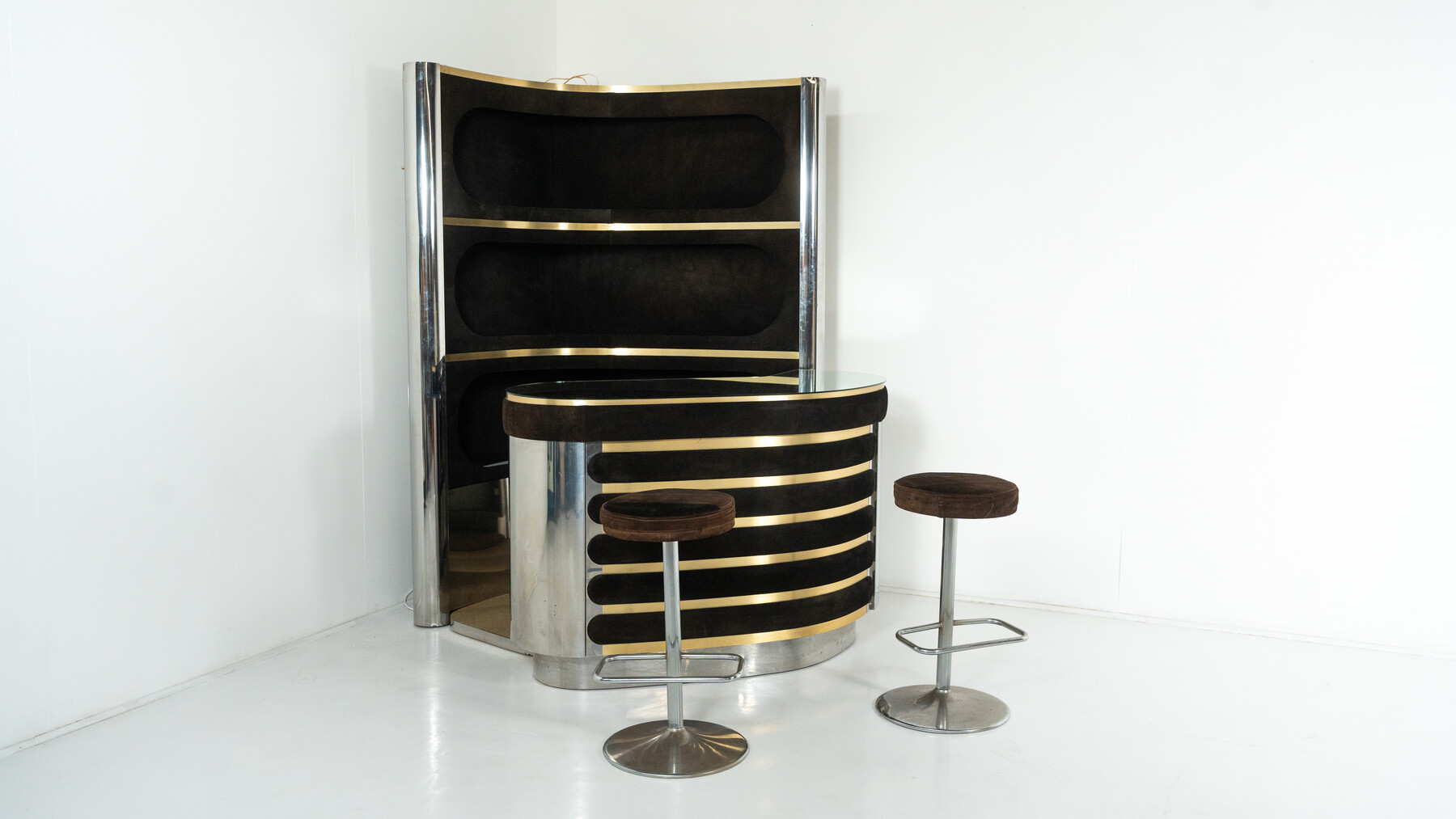 Mid-Century Modern Suede Bar by Willy Rizzo, Italy, 1970s