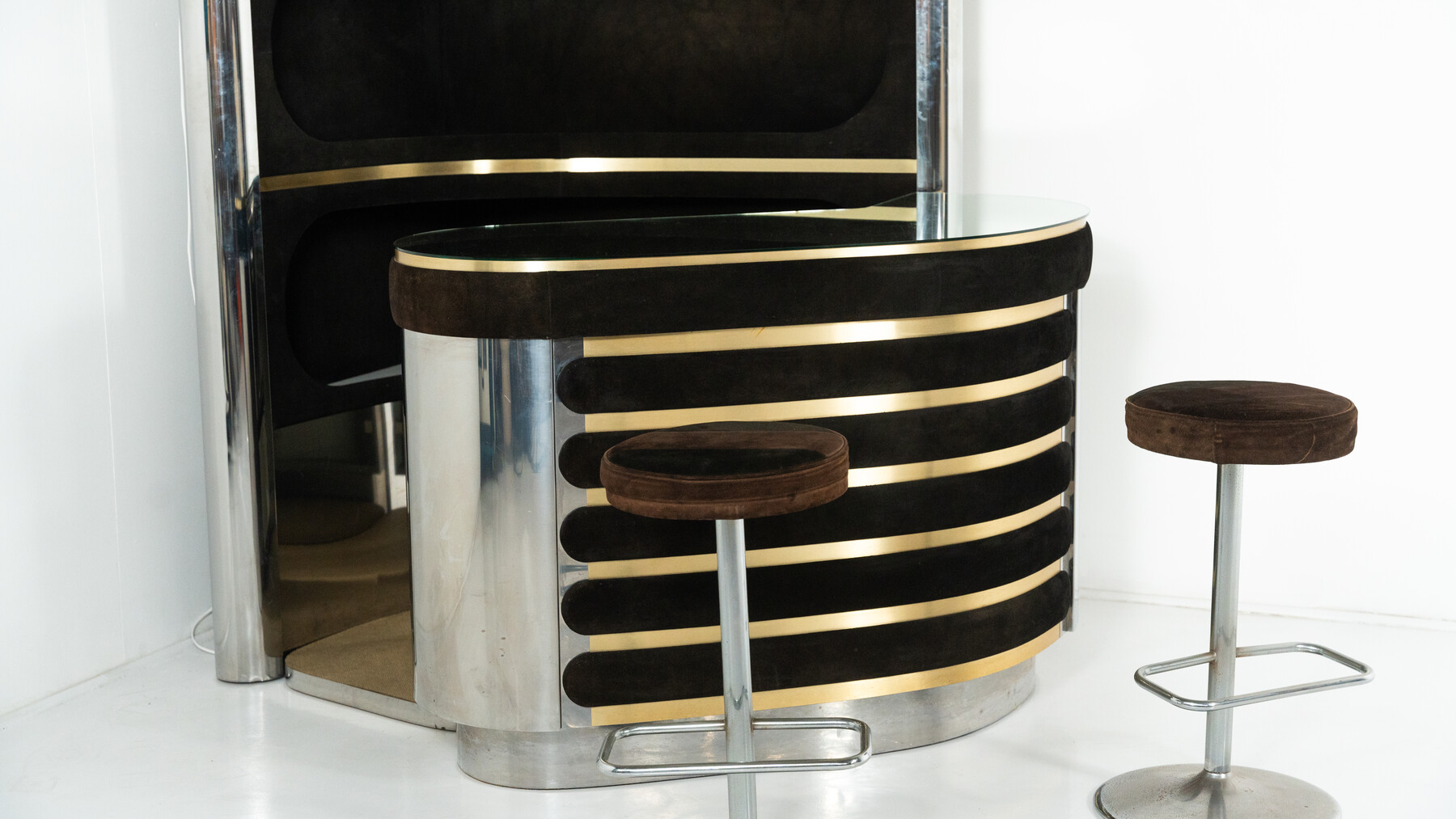 Mid-Century Modern Suede Bar by Willy Rizzo, Italy, 1970s