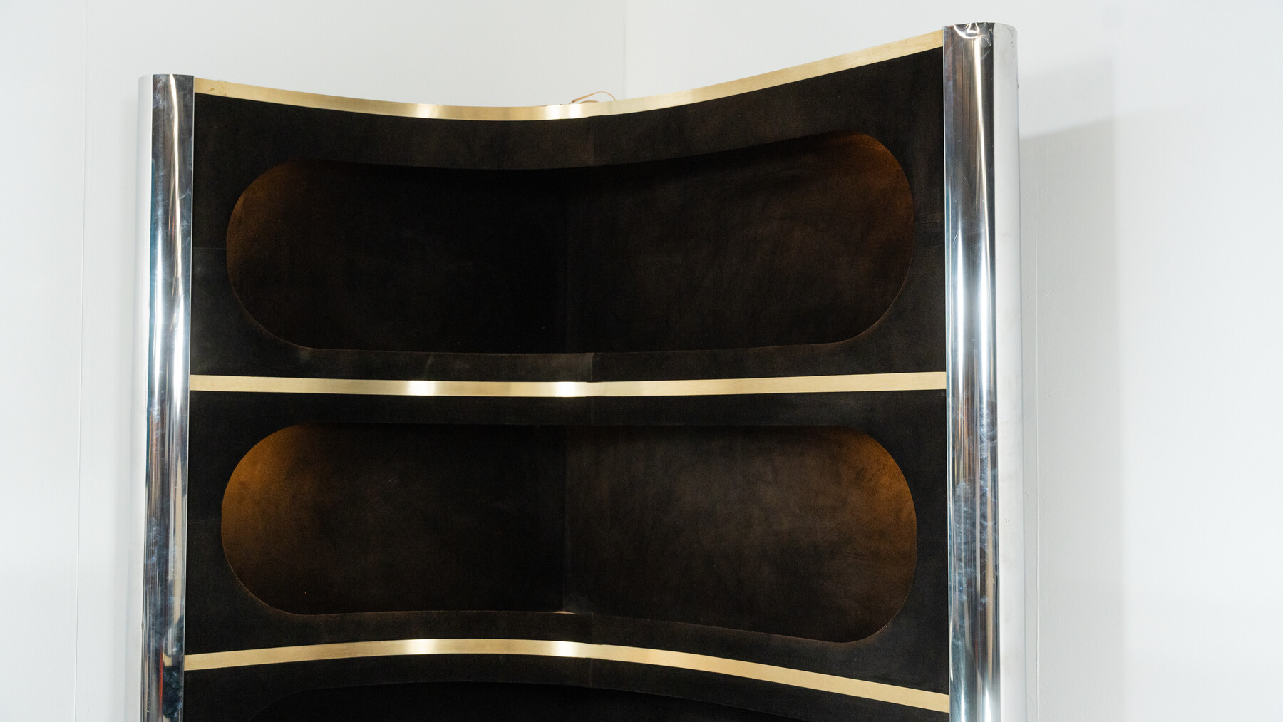 Mid-Century Modern Suede Bar by Willy Rizzo, Italy, 1970s