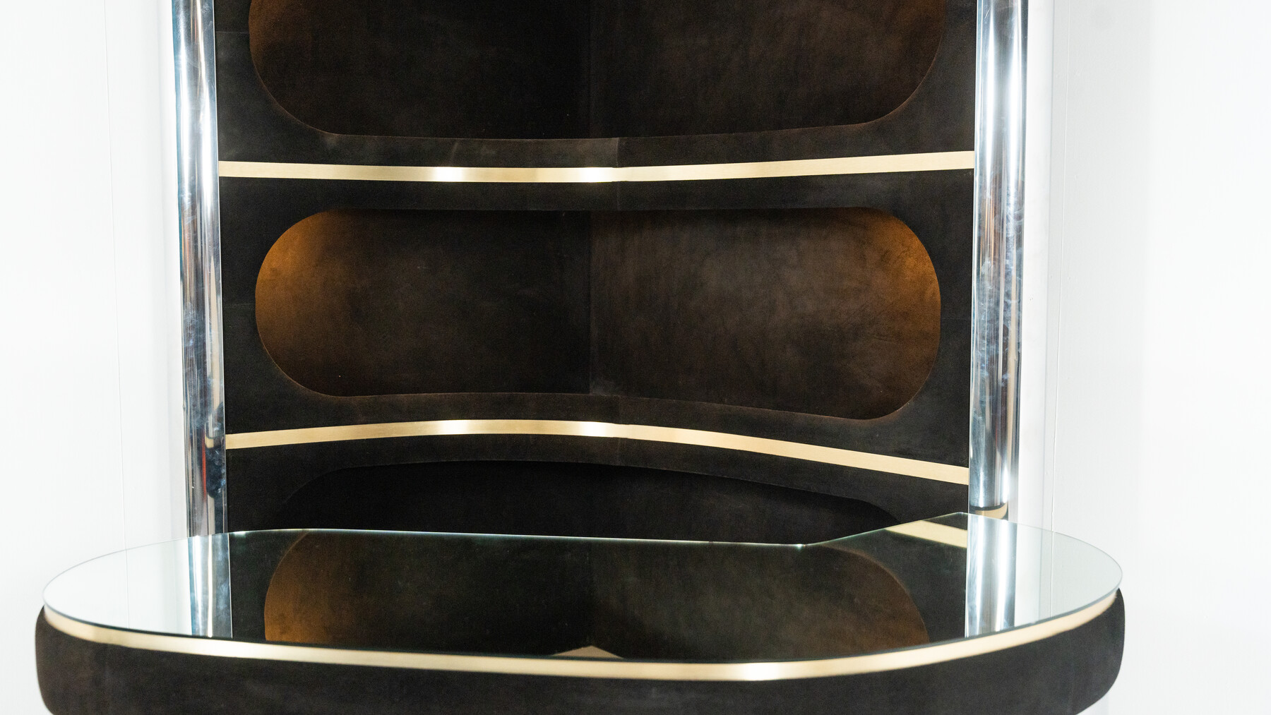 Mid-Century Modern Suede Bar by Willy Rizzo, Italy, 1970s