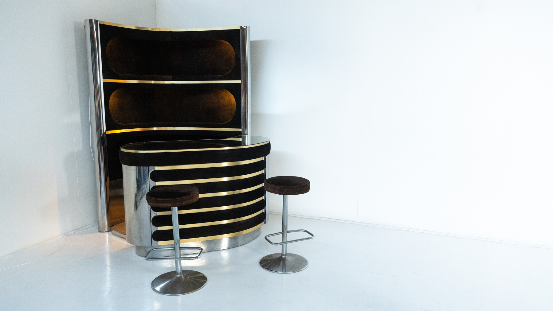 Mid-Century Modern Suede Bar by Willy Rizzo, Italy, 1970s