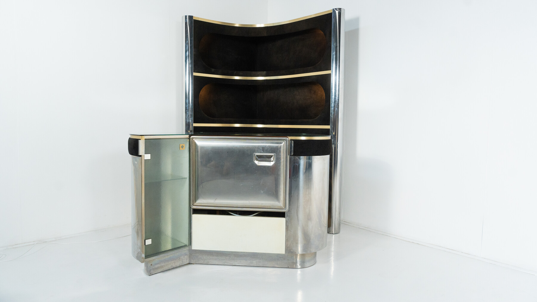 Mid-Century Modern Suede Bar by Willy Rizzo, Italy, 1970s