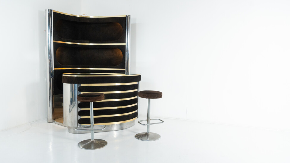 Mid-Century Modern Suede Bar by Willy Rizzo, Italy, 1970s