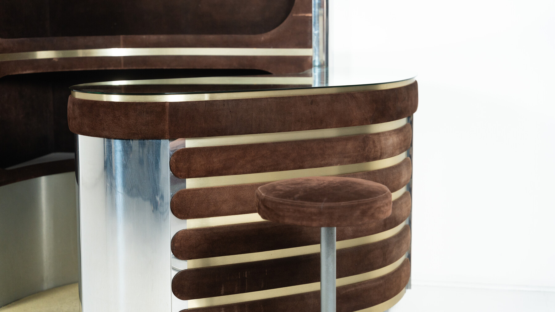 Mid-Century Modern Suede Bar by Willy Rizzo, Italy, 1970s