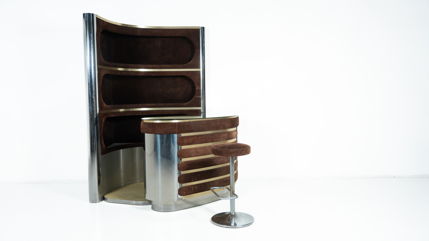 Mid-Century Modern Suede Bar by Willy Rizzo, Italy, 1970s