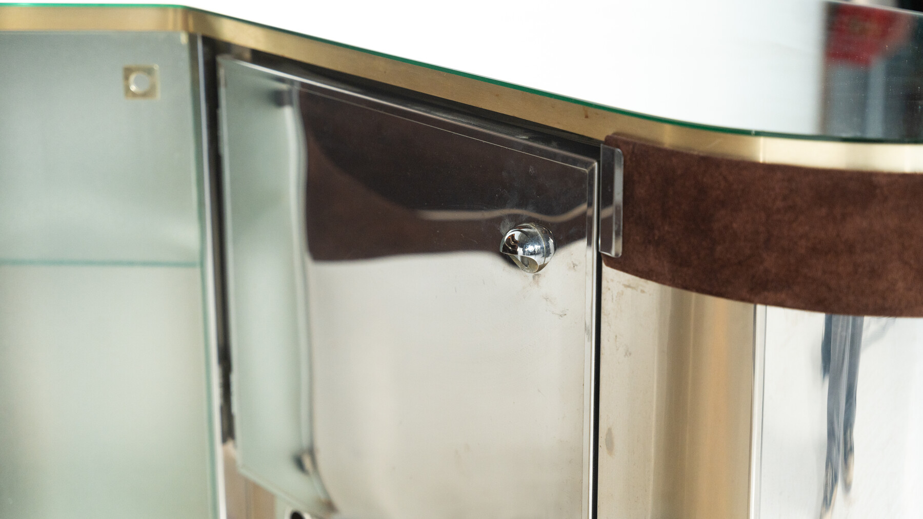 Mid-Century Modern Suede Bar by Willy Rizzo, Italy, 1970s