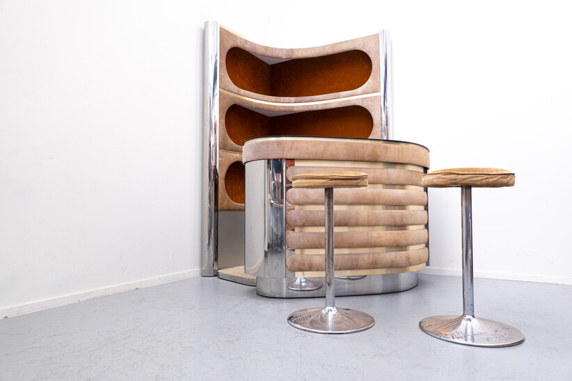 Mid-Century Modern Suede Bar by Willy Rizzo - Italy 1970s