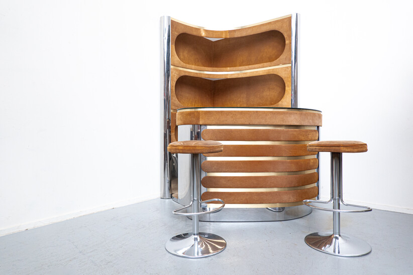 Mid-Century Modern Suede Bar by Willy Rizzo - Italy 1970s