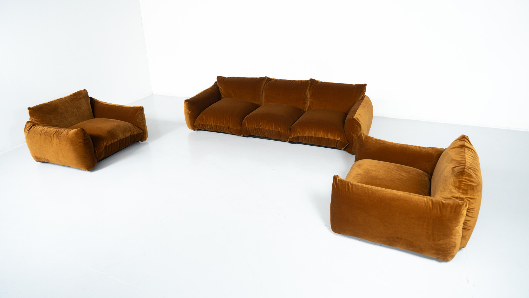 Mid-Century Modern Three Seater Marenco Sofa by Mario Marenco- New Velvet Upholstery
