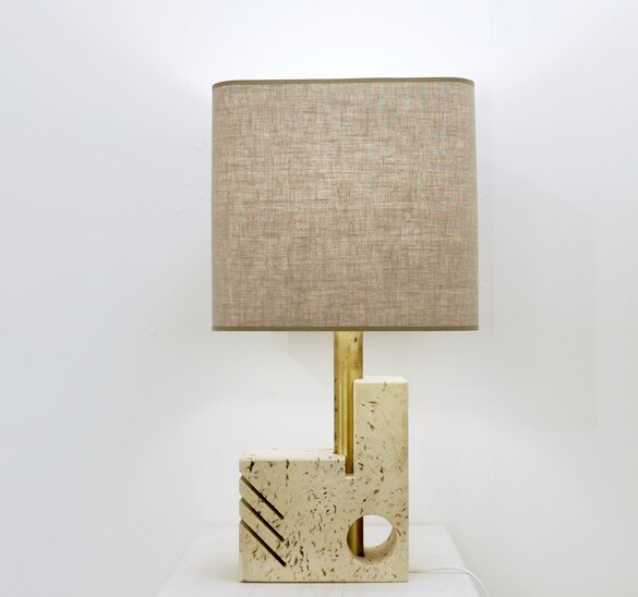 Mid Century Modern Travertine & Brass Table Lamp, Fratelli Mannelli, 1960s