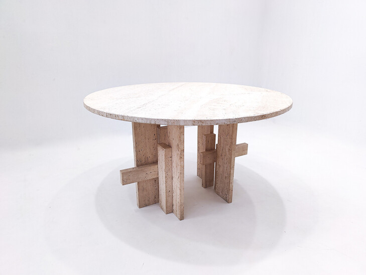 Mid-Century Modern Travertine Dining Table by Willy Ballez, 1970s
