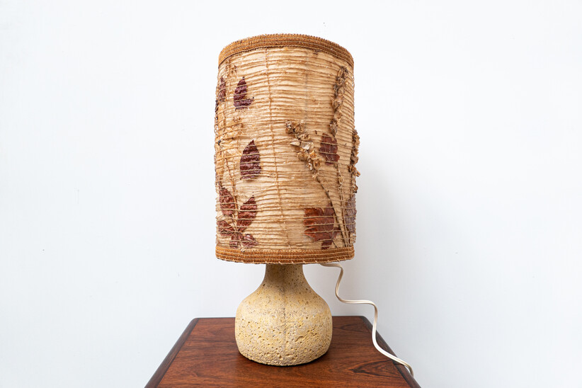 Mid-Century Modern Travertine Table Lamp, Orignal Lampshade, 1960s